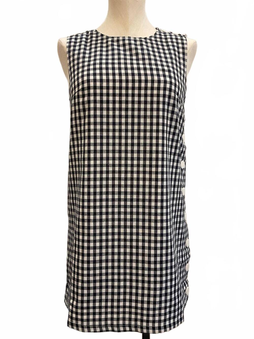 NEW MABLE women's side button gingham mini dress in black
